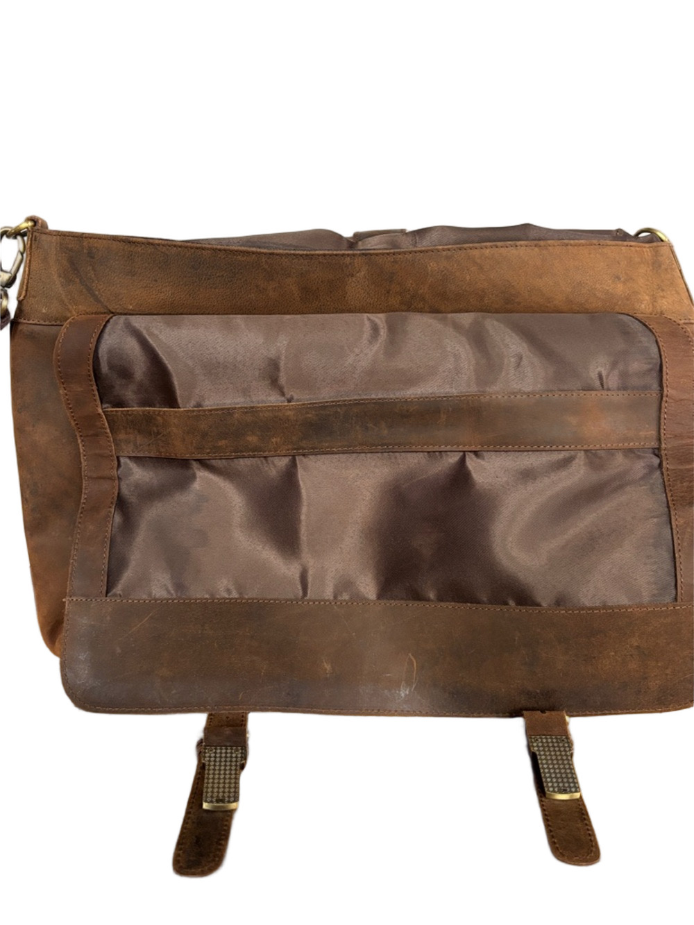 KomalC Vintage Distressed Leather Messenger Bag Brown Satchel Briefcase Academia - Picture 4 of 7